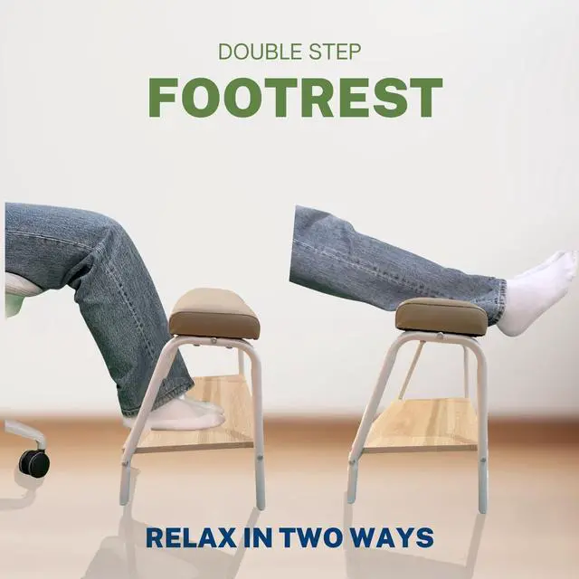 Alt view image 2 of 7 - Double Step Footrest Under Desk Versatile Foot Stool Ottoman for Comfortable Desk Work Office Life (White)