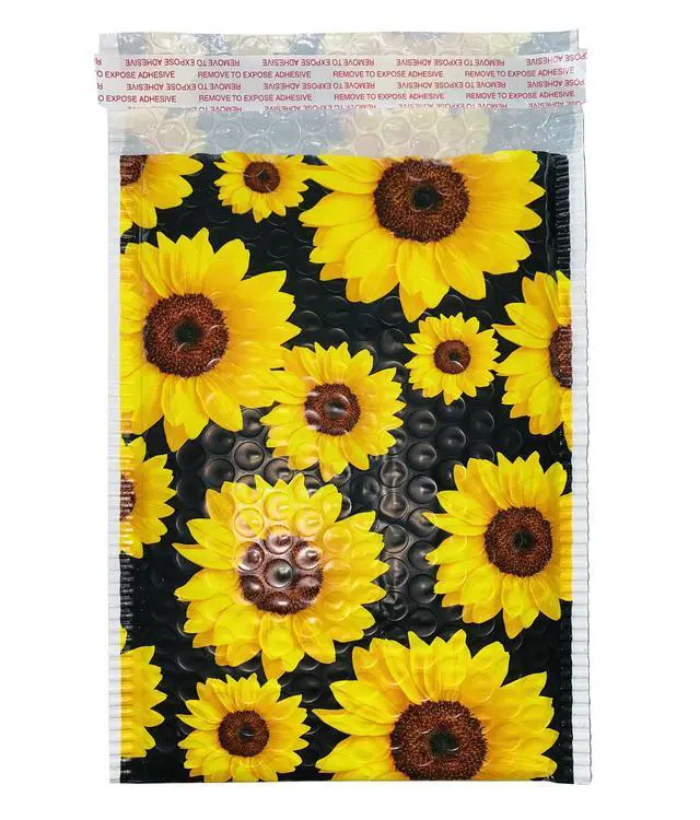 Alt view image 3 of 6 - Bubble Mailer, Self-Sealing and Tear Resistant, Sunflowers, 6" x 10" (074108),Black (Pack of 300)