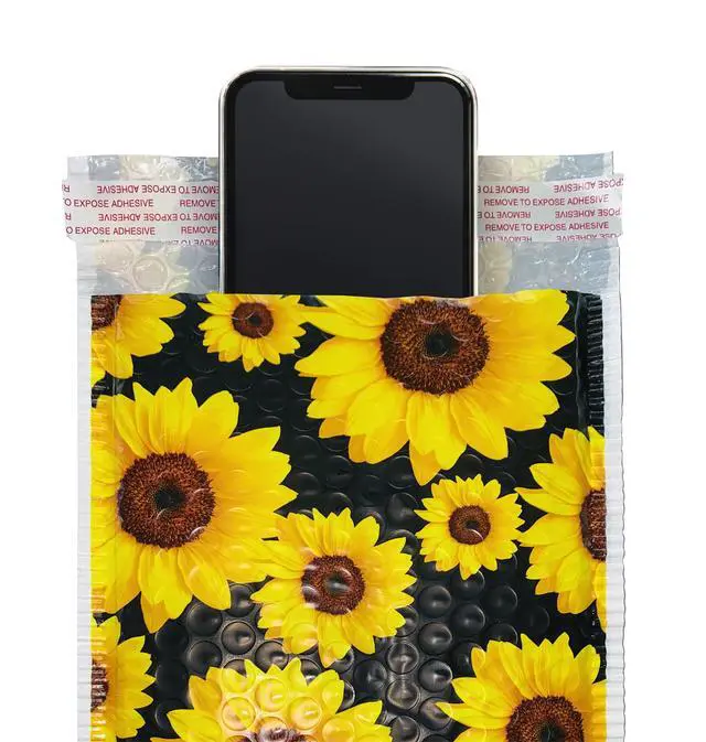 Alt view image 5 of 6 - Bubble Mailer, Self-Sealing and Tear Resistant, Sunflowers, 6" x 10" (074108),Black (Pack of 300)
