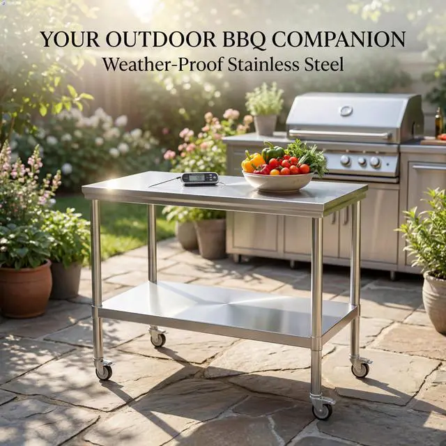Alt view image 6 of 7 - Stainless Steel Pulley Workbench with Casters, Commercial Heavy-Duty Workbench and Preparation Table with Lower Shelf, Suitable for Restaurant Kitchens, Outdoor BBQs, and Garages (24 * 48Inch)