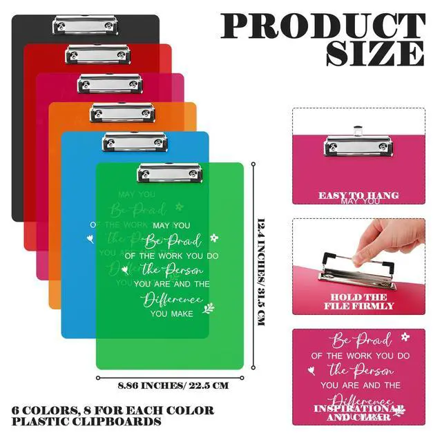Alt view image 2 of 7 - 48 Pcs Teacher Appreciation Gifts Plastic Clip Boards,Be Proud | Back to School Colored Inspirational Clear Clipboards, Low Profile Clip, Office Standard A4 Letter Size, for Team Staff