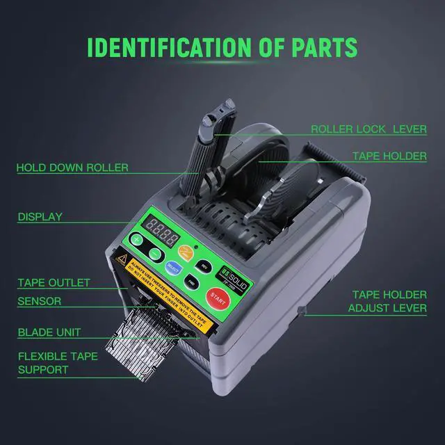 Alt view image 2 of 7 - Automatic Tape Dispenser, Electric Ribbon Cutting Machine JF-7000, Tape Width 6-60mm Length 5-999mm, Adhesive Tape Cutter Upgraded Silicone Feed Wheel