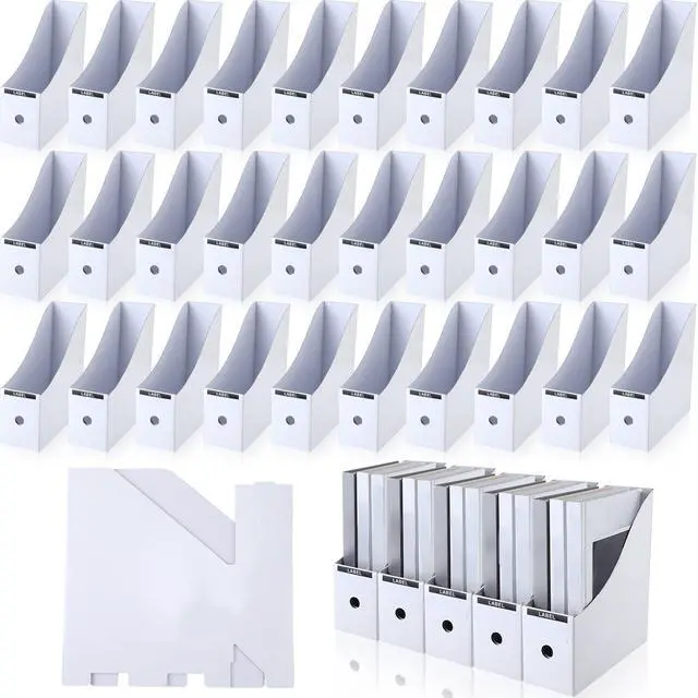 Main image of 50 Pcs Cardboard Magazine Holder Magazine File Holder Magazine Storage Box Document Magazine File Organizer with 50 Pcs Labels for School Office Home Supplies (White)