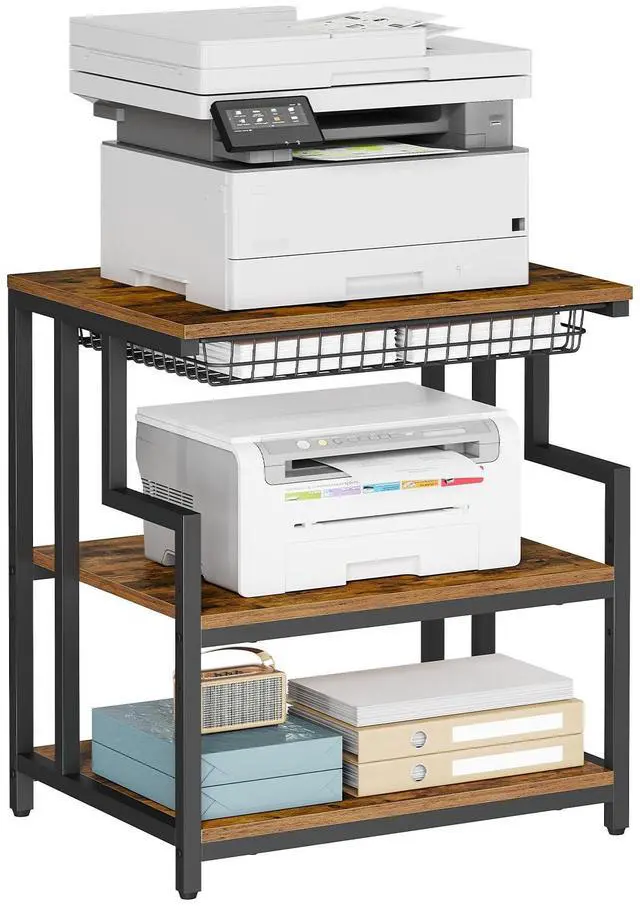 Main image of 23.6'' x 19.7'' Extra Large Printer Stand with Drawer, Printer Table with Adjustable Shelf, 3-Tier Printer Cart with Storage, for Heat Press Scanner Fax, Rustic Brown and Black BF10PS01