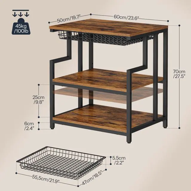 Alt view image 2 of 7 - 23.6'' x 19.7'' Extra Large Printer Stand with Drawer, Printer Table with Adjustable Shelf, 3-Tier Printer Cart with Storage, for Heat Press Scanner Fax, Rustic Brown and Black BF10PS01