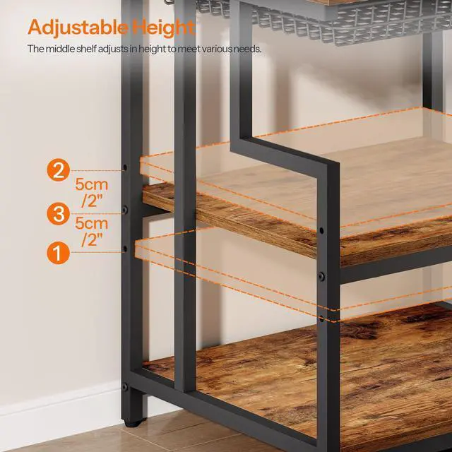 Alt view image 6 of 7 - 23.6'' x 19.7'' Extra Large Printer Stand with Drawer, Printer Table with Adjustable Shelf, 3-Tier Printer Cart with Storage, for Heat Press Scanner Fax, Rustic Brown and Black BF10PS01