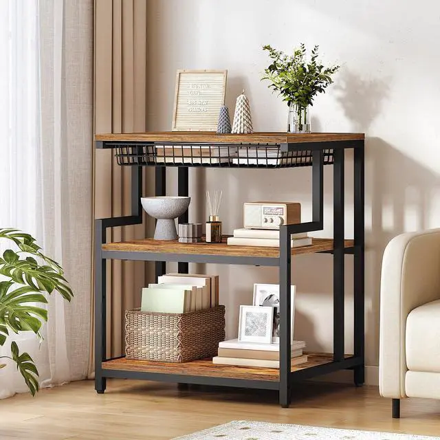 Alt view image 7 of 7 - 23.6'' x 19.7'' Extra Large Printer Stand with Drawer, Printer Table with Adjustable Shelf, 3-Tier Printer Cart with Storage, for Heat Press Scanner Fax, Rustic Brown and Black BF10PS01