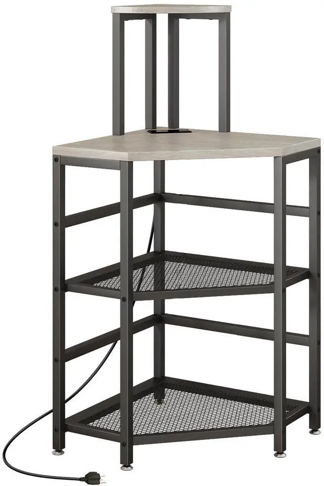 Main image of 4-Tier Corner Printer Stand with Power Outlet and LED Lights, Greige | 4 Tier Storage, Corner Space Saving Design, Fits Laser Printer, Scanner and Office Supplies, Home Office Organization