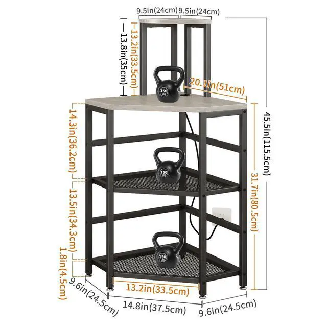 Alt view image 3 of 7 - 4-Tier Corner Printer Stand with Power Outlet and LED Lights, Greige | 4 Tier Storage, Corner Space Saving Design, Fits Laser Printer, Scanner and Office Supplies, Home Office Organization