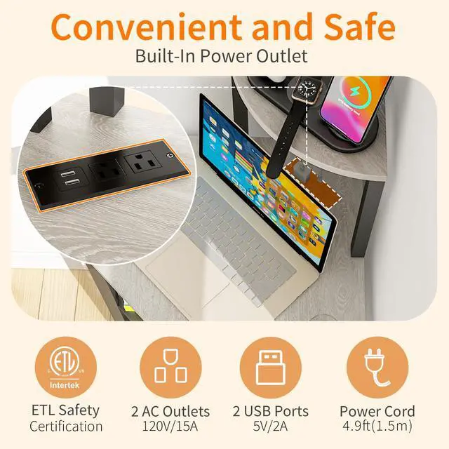 Alt view image 6 of 7 - 4-Tier Corner Printer Stand with Power Outlet and LED Lights, Greige | 4 Tier Storage, Corner Space Saving Design, Fits Laser Printer, Scanner and Office Supplies, Home Office Organization
