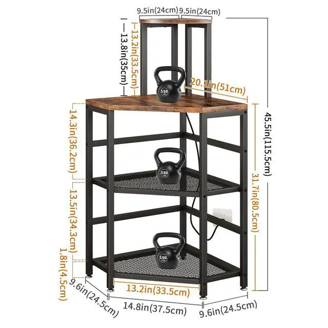 Alt view image 3 of 7 - 4-Tier Corner Printer Stand with Power Outlet and LED Lights, Rustic Brown | 4 Tier Storage, Corner Space Saving Design, Fits Laser Printer, Scanner and Office Supplies, Home Office Organization