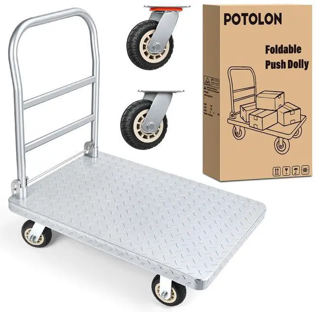 Main image of Stainless Steel Platform Cart 1320 lbs Heavy Duty Flatbed Push Dolly with 5 Inch Rubber Wheels 36 x 24 Inch Platform Truck for Warehouse Industrial Use Black