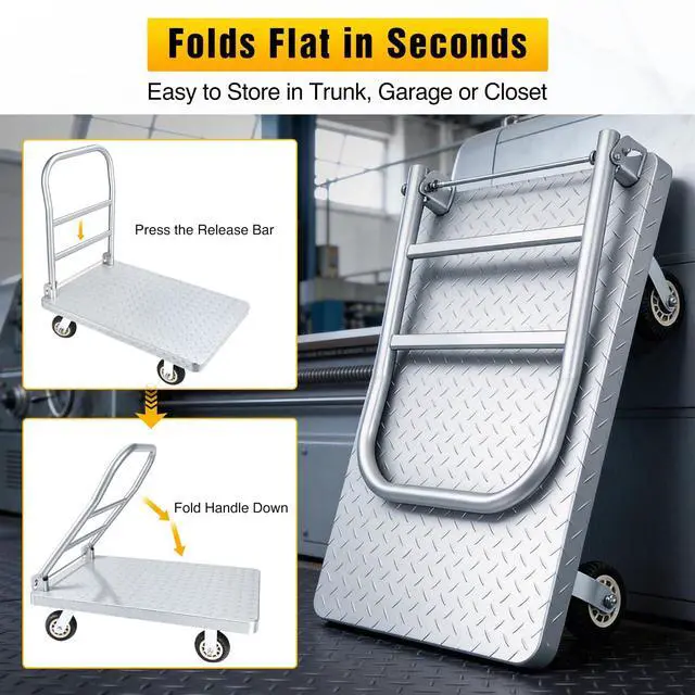 Alt view image 7 of 7 - Stainless Steel Platform Cart 1320 lbs Heavy Duty Flatbed Push Dolly with 5 Inch Rubber Wheels 36 x 24 Inch Platform Truck for Warehouse Industrial Use Black