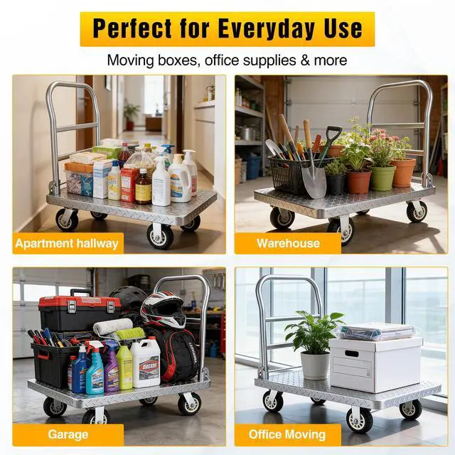 Alt view image 4 of 7 - Stainless Steel Platform Cart 1320 lbs Heavy Duty Flatbed Push Dolly with 5 Inch Rubber Wheels 36 x 24 Inch Platform Truck for Warehouse Industrial Use Black