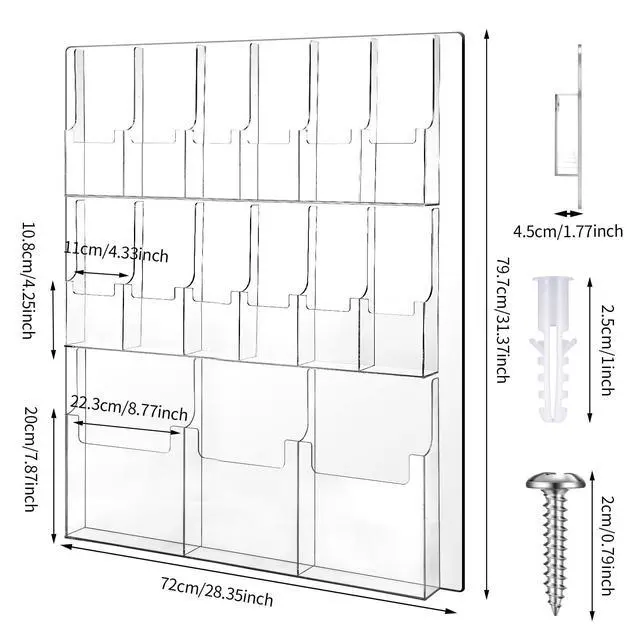 Alt view image 3 of 7 - Acrylic Brochure Holder Wall Mount with 3 Magazine Pockets and 12 Pamphlet Pockets, Clear Plastic Pamphlet Holder Magazines Display Trifold Flyer Rack Hanging Literature Storage Organizer