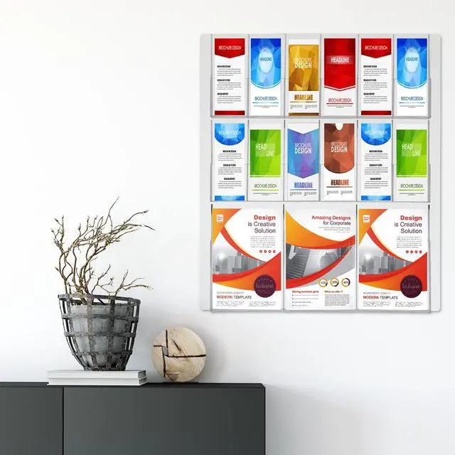 Alt view image 6 of 7 - Acrylic Brochure Holder Wall Mount with 3 Magazine Pockets and 12 Pamphlet Pockets, Clear Plastic Pamphlet Holder Magazines Display Trifold Flyer Rack Hanging Literature Storage Organizer