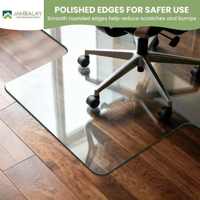 Alt view image 4 of 7 - Irregular Tempered Glass Chair Mat with Lip, 46"x36" Heavy Duty Glass Floor Mat for Carpet/Hard Floors, Carpet Office Chair Mats with Anti-Slip Pads, Thick 0.2, Clear