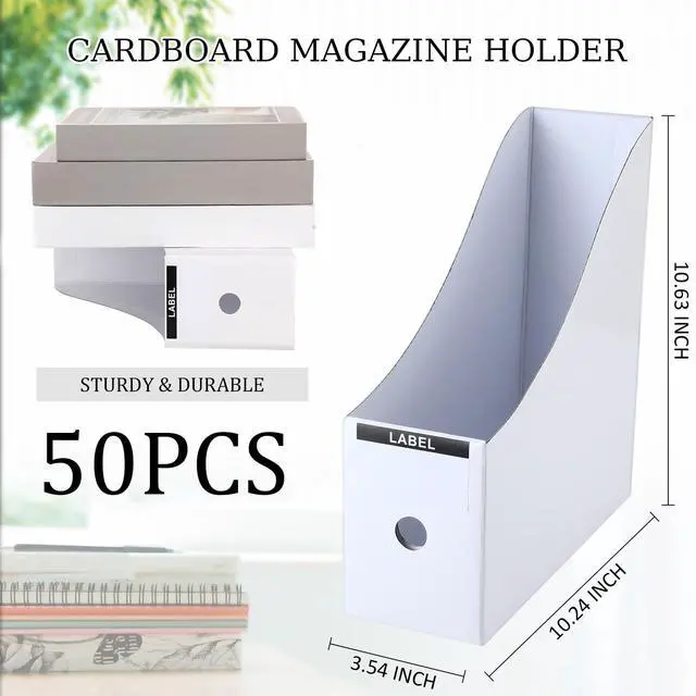 Alt view image 2 of 7 - 50 Pcs Cardboard Magazine Holder Magazine File Holder Magazine Storage Box Document Magazine File Organizer with 50 Pcs Labels for School Office Home Supplies (White)