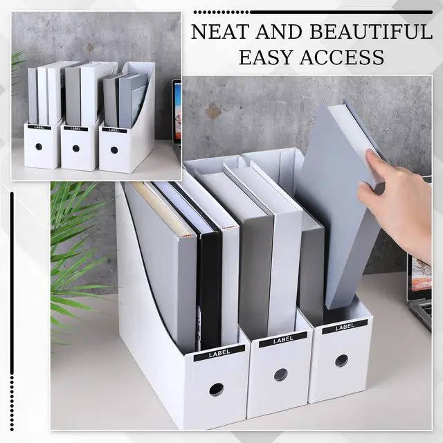 Alt view image 5 of 7 - 50 Pcs Cardboard Magazine Holder Magazine File Holder Magazine Storage Box Document Magazine File Organizer with 50 Pcs Labels for School Office Home Supplies (White)