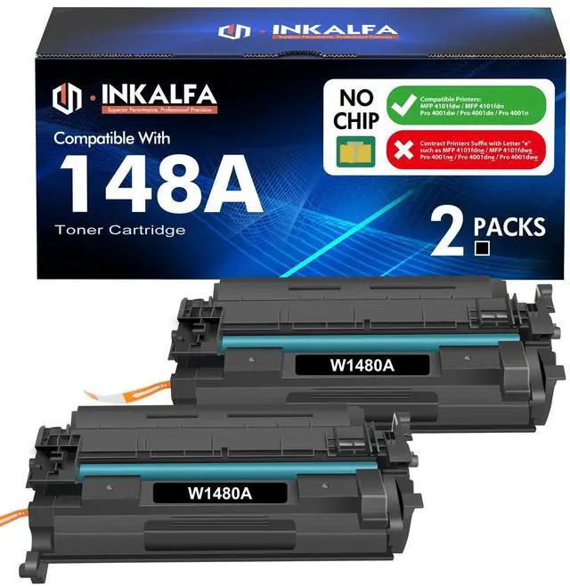 Main image of No Chip 148A W1480A Toner Cartridge Black High Yield 4001n MFP 4101fdw | Compatible for HP 148A 148X 148 W1480A W1480X for HP LaserJet Pro 4001dw 4001dn 4001n MFP 4101fdw 4101fdn Printer Ink 2 Pack