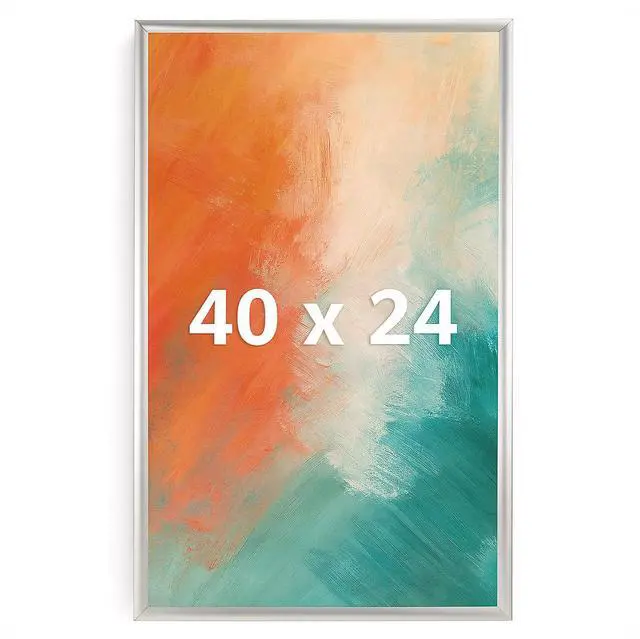 Main image of Silver Snap Poster Frame 40 x 24 Inch Heavy Duty Aluminum with Clear Gloss Overlay with Mounting Hardware Includes 4 Mounting Screws and Drywall Anchors