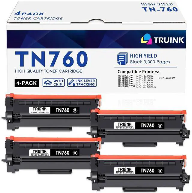 Main image of TN760 Toner Cartridge Replacement for Brother TN760 TN-760 High Yield Toner Compatible with Brother HL-L2325DW HL-L2350DW MFC-L2690DW MFC-L2710DW DCP-L2550DW Printer (Black, 4 Pack)