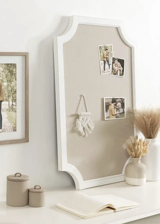Alt view image 4 of 7 - Hogan Framed Scalloped Decorative Wall Pinboard; White; 24 x 36; Rustic Modern Farmhouse Bulletin Board for Wall Organization and Decorative Displays