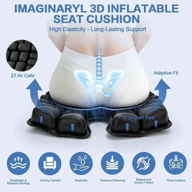Alt view image 2 of 7 - 3-Layer Inflatable Seat Cushion, Ergonomic Memory Foam & Air Support Tailbone Pain Relief Cushion, Portable Breathable & Leak-Proof Pad for Airplane, Office, Car, Camping & Wheelchair