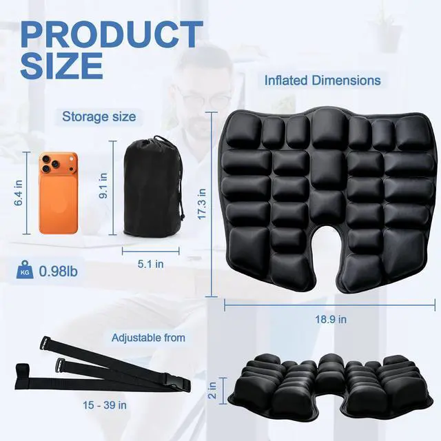 Alt view image 6 of 7 - 3-Layer Inflatable Seat Cushion, Ergonomic Memory Foam & Air Support Tailbone Pain Relief Cushion, Portable Breathable & Leak-Proof Pad for Airplane, Office, Car, Camping & Wheelchair