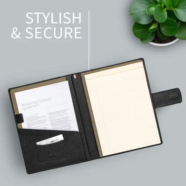 Alt view image 4 of 7 - Italian Leather Executive Padfolio, Folder Organizer with Magnetic Closure and Writing Pad, Handmade in Italy, Black