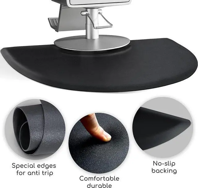 Alt view image 2 of 5 - Salon mats for Hair Stylist 3x5 Barber Shop Salon Floor Chair Mat -Black Semi Circle Hair Stylist Station Anti Fatigue Salon Mats -1/2" Thick Salon Standing Mat