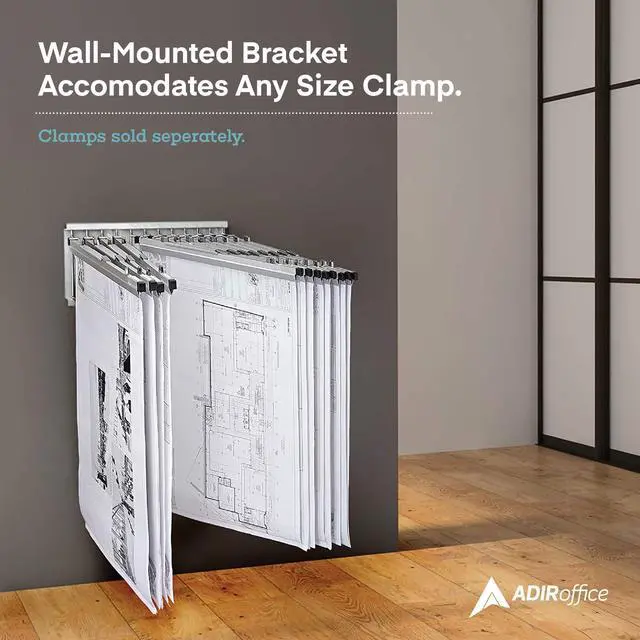 Alt view image 7 of 7 - Adir Wall Mount Blueprint Rack - Blue Print Organizer, Poster Wall Mount Display, Map Storage Holder with 12 Pivot Brackets - Plan Rack for Office (Without Blueprint Clamps)