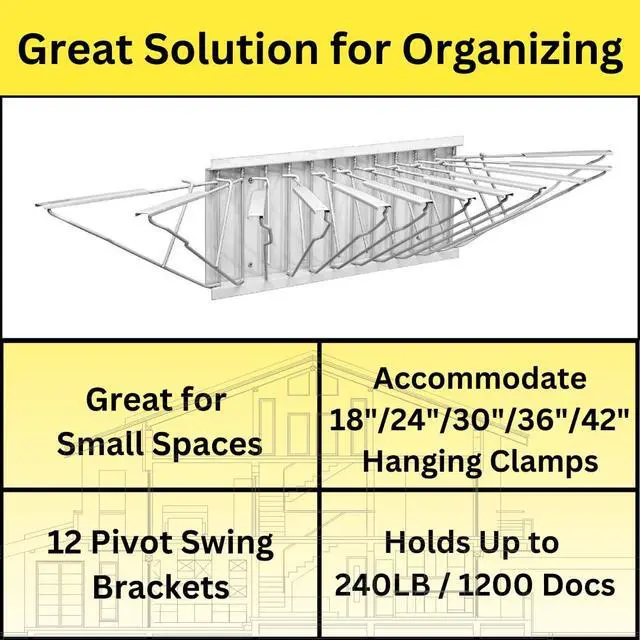 Alt view image 4 of 7 - Adir Wall Mount Blueprint Rack - Blue Print Organizer, Poster Wall Mount Display, Map Storage Holder with 12 Pivot Brackets - Plan Rack for Office (Without Blueprint Clamps)