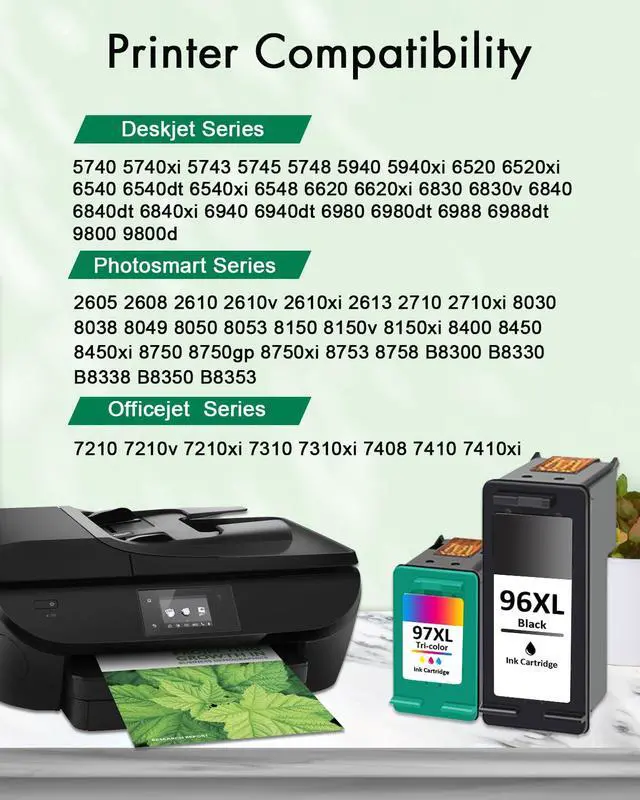 Alt view image 2 of 7 - 96XL 97XL Ink Cartridges Black Color Combo Pack (2-Pack 1Black/1Tri-Color) Replacement for HP 96 97 XL Ink Cartridges for Officejet 7310 7210 7410 Deskjet 6940 6980 5940 PhotoSmart 8050 8450 Printers