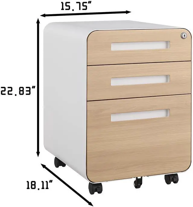 Alt view image 3 of 7 - 3 Drawer File Cabinet with Lock, Fully Assembled | Under Desk Mobile Metal Filing Cabinet for Home Office, 5 Wheel Anti-Tilt Rolling File Cabinets for A4/Letter/Legal Size
