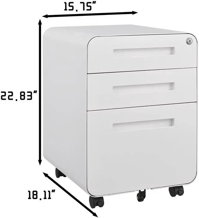 Alt view image 3 of 7 - 3 Drawer File Cabinet with Lock, Fully Assembled | Under Desk Mobile Metal Filing Cabinet for Home Office, 5 Wheel Anti-Tilt Rolling File Cabinets for A4/Letter/Legal Size