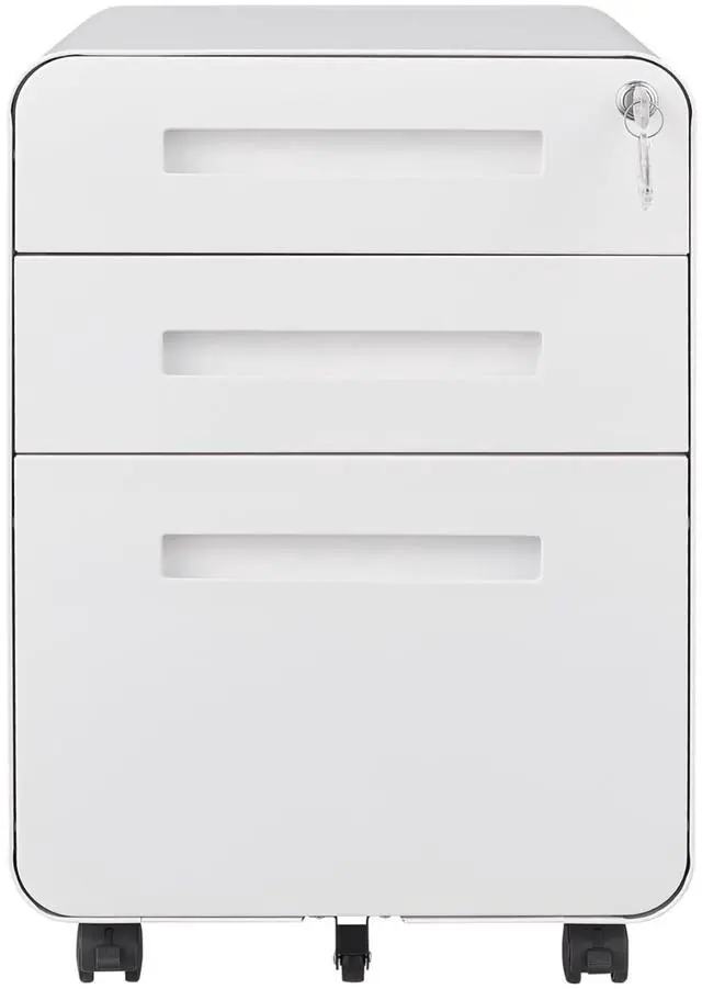 Alt view image 7 of 7 - 3 Drawer File Cabinet with Lock, Fully Assembled | Under Desk Mobile Metal Filing Cabinet for Home Office, 5 Wheel Anti-Tilt Rolling File Cabinets for A4/Letter/Legal Size
