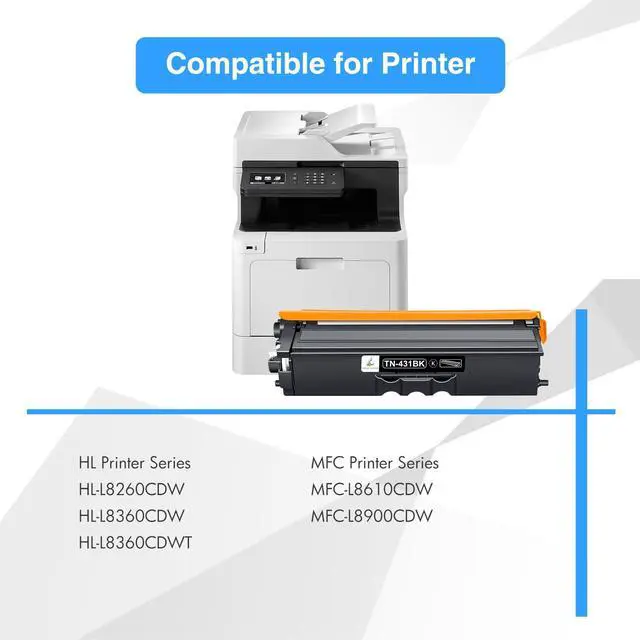 Alt view image 2 of 6 - TN-431 TN431 Toner Cartridge 4-Pack Compatible MFC-L8900CDW TN431 TN 431 | Cartridge for Brother TN431 Toner Cartridge MFC-L8900CDW HL-L8360CDW HL-L8260CDW MFC-L8610CDW HL-L8360CDWT Printer (B/C/Y/M)