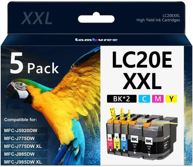 Main image of LC20E XXL Ink Cartridges, 2Black, Cyan, Magenta, Yellow, 5 Pack | Replacement for Brother LC20E, Work with Brother MFC-J985DW MFC-J775DW MFC-J5920DW Printers