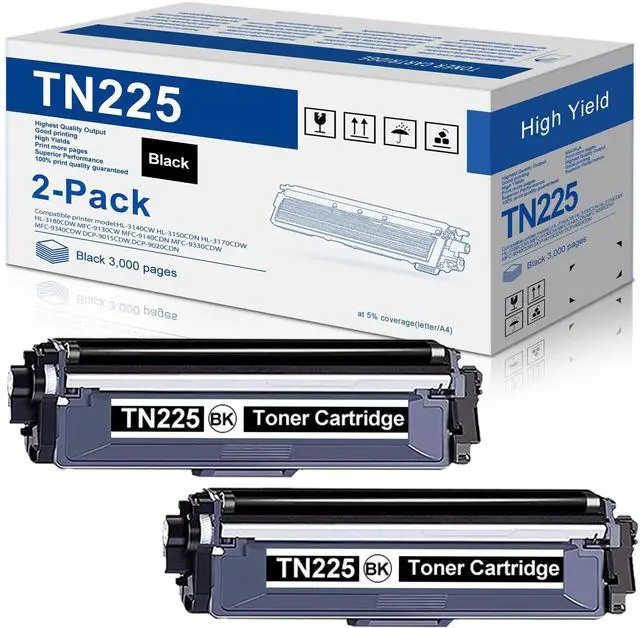 Main image of TN225 TN-225 Black High Yield Toner Cartridge 2 Pack Replacement for Brother TN 225 Toner for HL-3140CW MFC-9330CDW MFC-9340CDW HL-3180CDW MFC-9130CW MFC-9140CDN DCP-9015CDW Printer Toner TN225BK