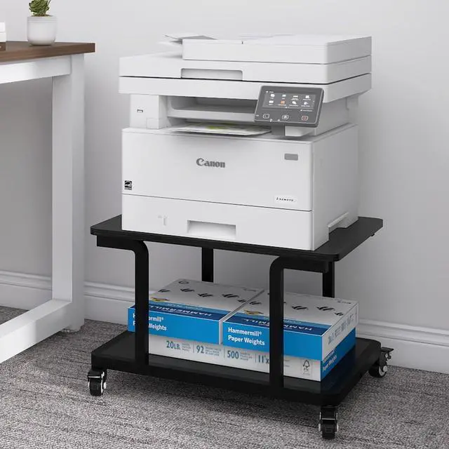 Main image of 2 Tier Laser Printer Stand,24''x20'' Under Desk Printer Cart, Black | Large Copier Stand with Wheels,Heavy Duty Printer Table for Home Office,Side Table for Living Room,Safe Rounded Edge Design