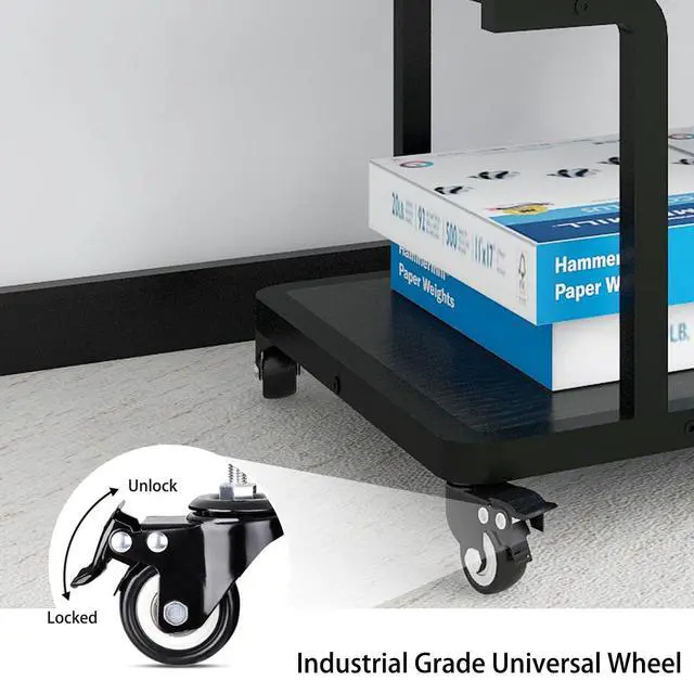 Alt view image 4 of 7 - 2 Tier Laser Printer Stand,24''x20'' Under Desk Printer Cart, Black | Large Copier Stand with Wheels,Heavy Duty Printer Table for Home Office,Side Table for Living Room,Safe Rounded Edge Design
