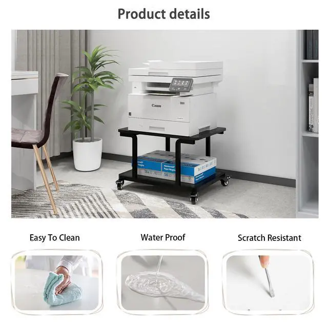 Alt view image 5 of 7 - 2 Tier Laser Printer Stand,24''x20'' Under Desk Printer Cart, Black | Large Copier Stand with Wheels,Heavy Duty Printer Table for Home Office,Side Table for Living Room,Safe Rounded Edge Design