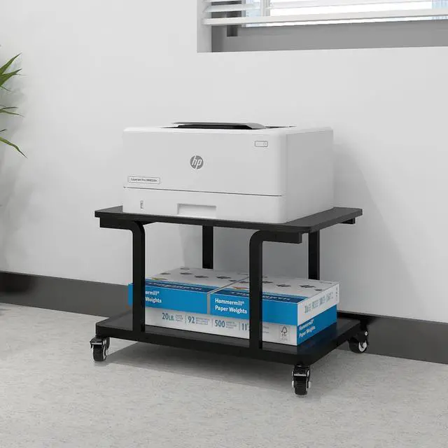 Alt view image 7 of 7 - 2 Tier Laser Printer Stand,24''x20'' Under Desk Printer Cart, Black | Large Copier Stand with Wheels,Heavy Duty Printer Table for Home Office,Side Table for Living Room,Safe Rounded Edge Design