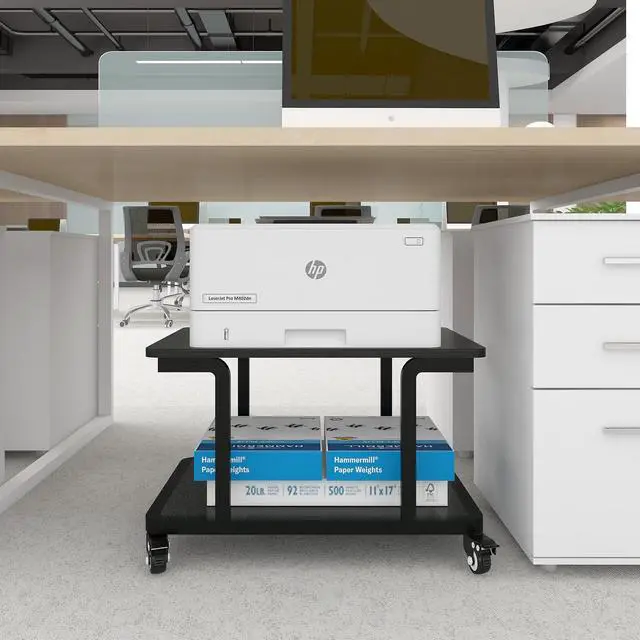 Alt view image 6 of 7 - 2 Tier Laser Printer Stand,24''x20'' Under Desk Printer Cart, Black | Large Copier Stand with Wheels,Heavy Duty Printer Table for Home Office,Side Table for Living Room,Safe Rounded Edge Design