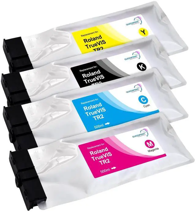 Main image of TR2 Ink Cartridges for Roland TrueVIS TR2 Ink Compatible for Roland SG2-300/540/640, VG2-540/640, VF2-640, SG3-300/540, VG3-540/640, Outdoor Durability & Fast Drying, 500ML, 4-Pack (BK/C/M/Y)