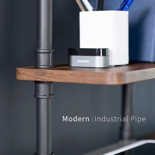 Alt view image 6 of 7 - Clamp-on Premium 16 inch Industrial Pipe 2-Tier Tabletop Shelving, Heavy Duty Desk Extension Organizer, Modern Desktop Display Shelf, Rustic Vintage Brown Shelves, DESK-SHELF16-2N
