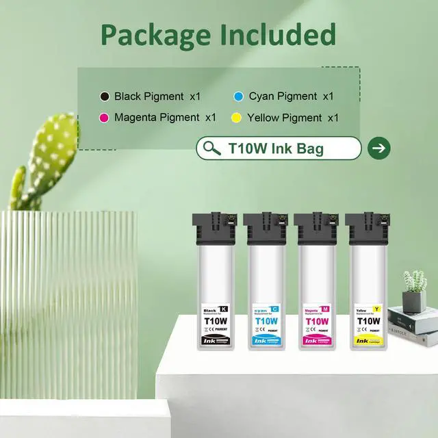 Alt view image 2 of 7 - Remanufactured T10W Ink Cartridges 4 Pack Replacement for T10W100 T10W200 T10W300 T10W400 for WF-C5390 WF-C5890 WFC5390 WFC5890 Color Printers (Black Cyan Magenta Yellow)