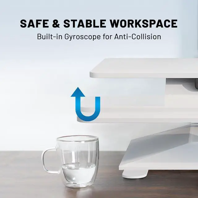 Alt view image 5 of 7 - Electric Standing Desk Converter 28" Wide, Height Adjustable Desk Riser, Computer Workstation, Sit-Stand Convertor for Home, Office, School (White, 1 Arm Included)