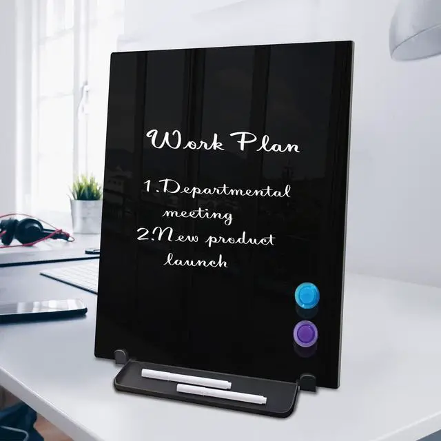 Alt view image 2 of 7 - Black Magnetic Glass Board Desktop Easel, 16x12 Black Dry Erase Board for Desk, Tabletop Glass Whiteboard on Adjustable Stand, Portable Tempered Glass Board for Office Home